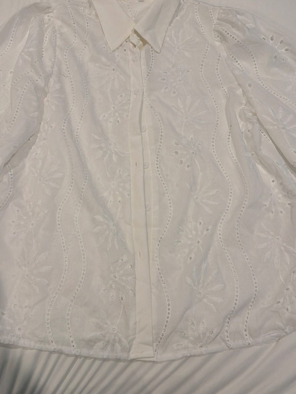 C1 Amazon White Eyelet Button-Front Blouse
